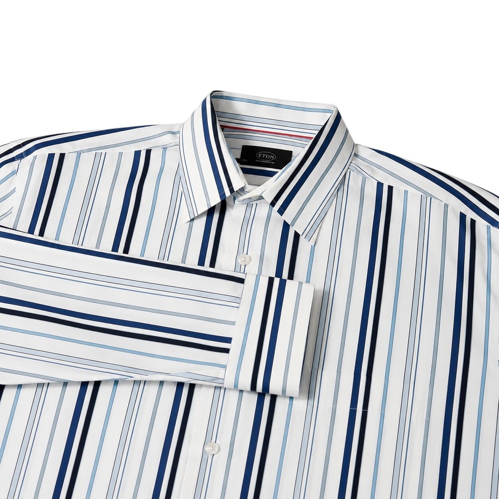 Eton Button Down Shirt Men 17.5 White Blue XL Striped Ganghester '28 Long Sleeve